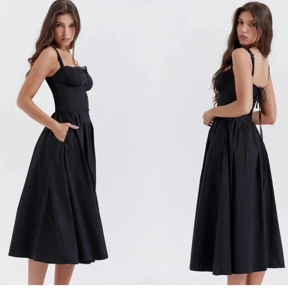 HOUSE OF CB 'Tatiana' Black Midi Sundress NWOT size S - Picture 9 of 9